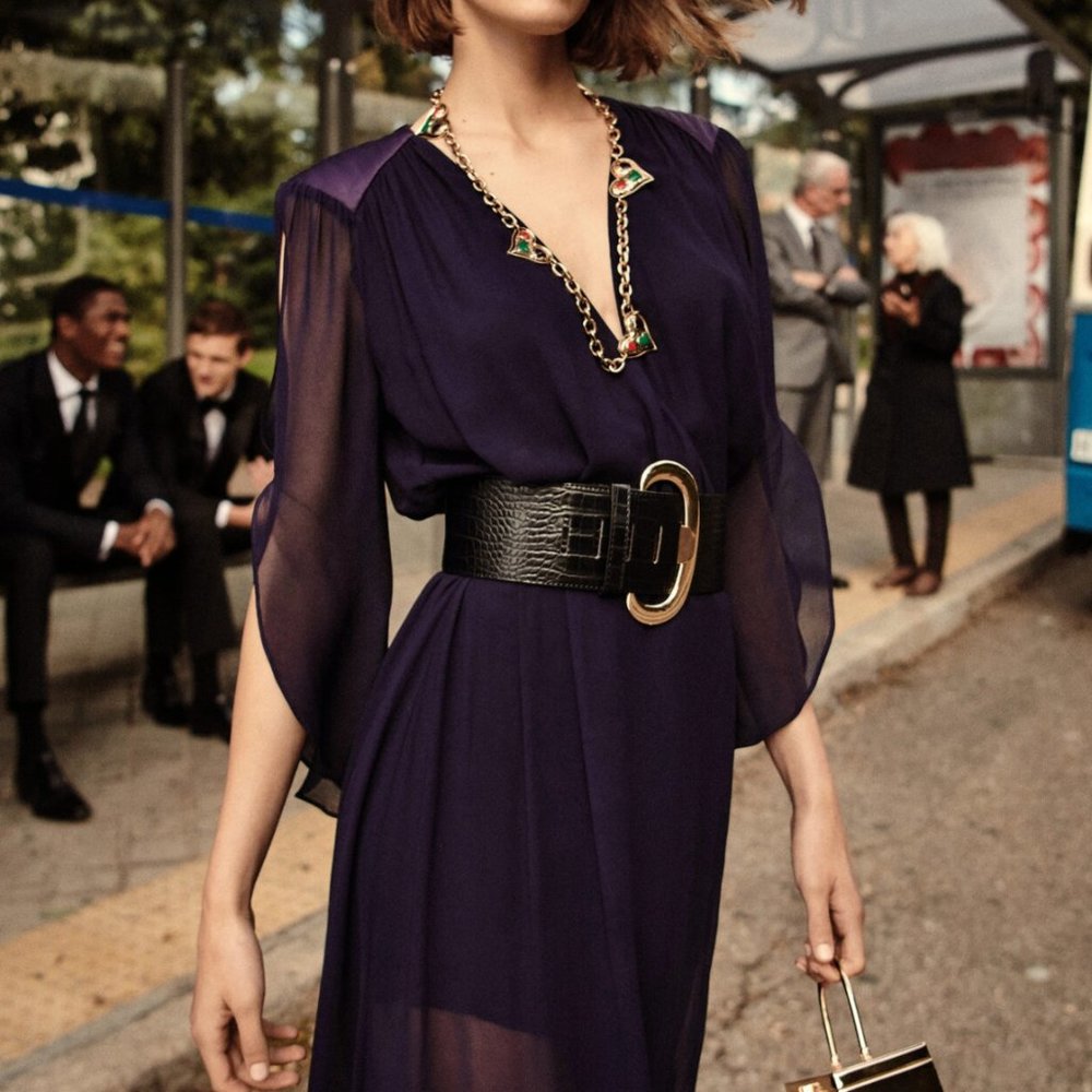 Mango Flowy Chiffon gown,  Dark Navy blue, SIZE 2